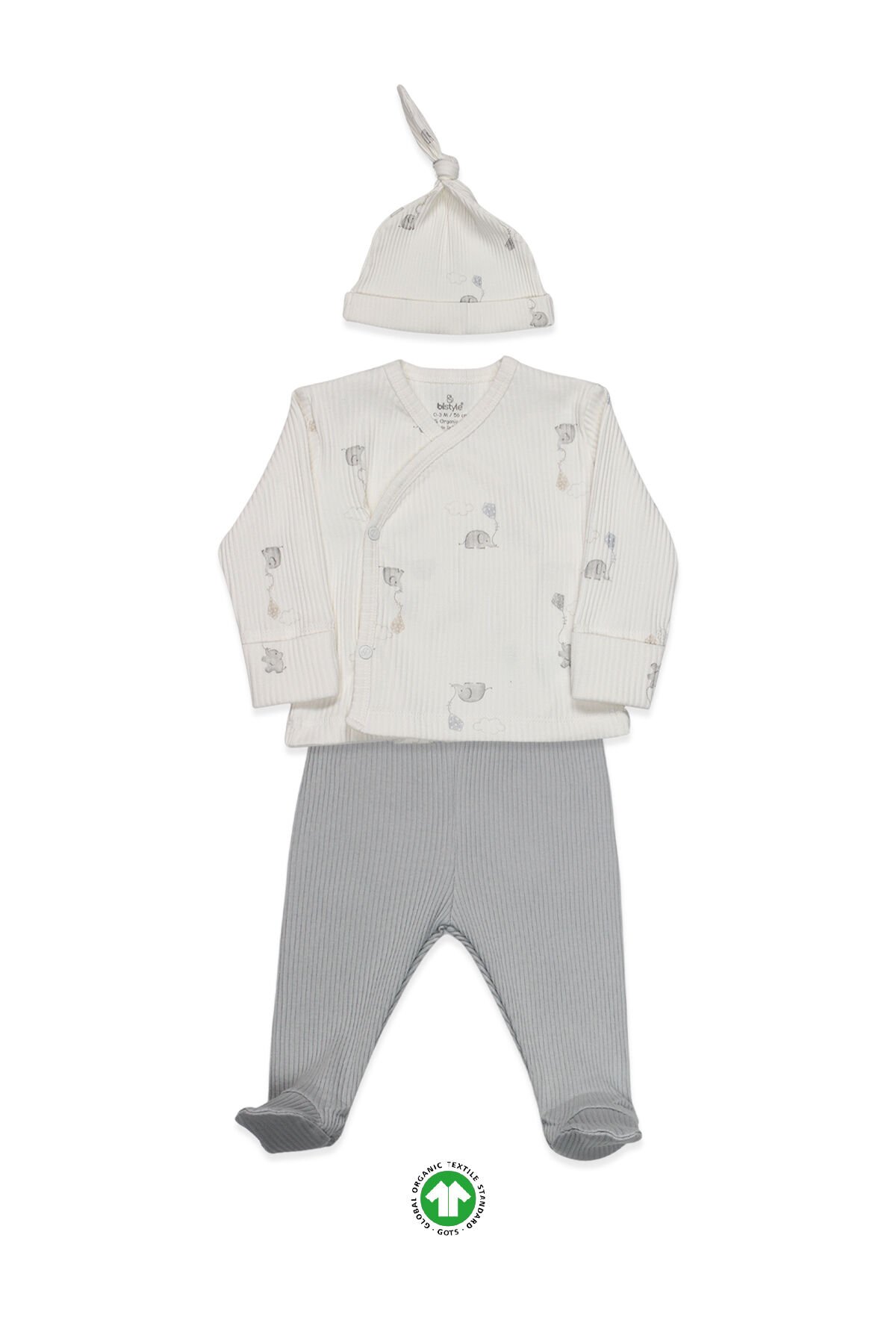 Bistyle Flying Elephant 3'Lü Zıbın Takım 13111 Ekru Gri