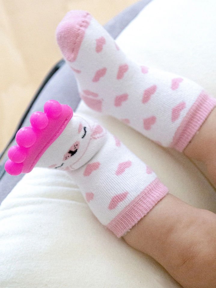 BabyJem Silikon Diş Kaşıyıcılı Havlu Bebek Çorap Pembe