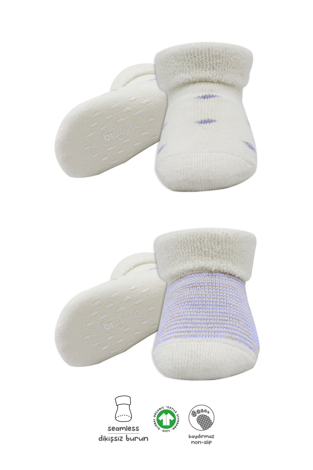 Bistyle 2'Li Havlu Soket Kaymaz Çorap 10504 İndigo Ekru