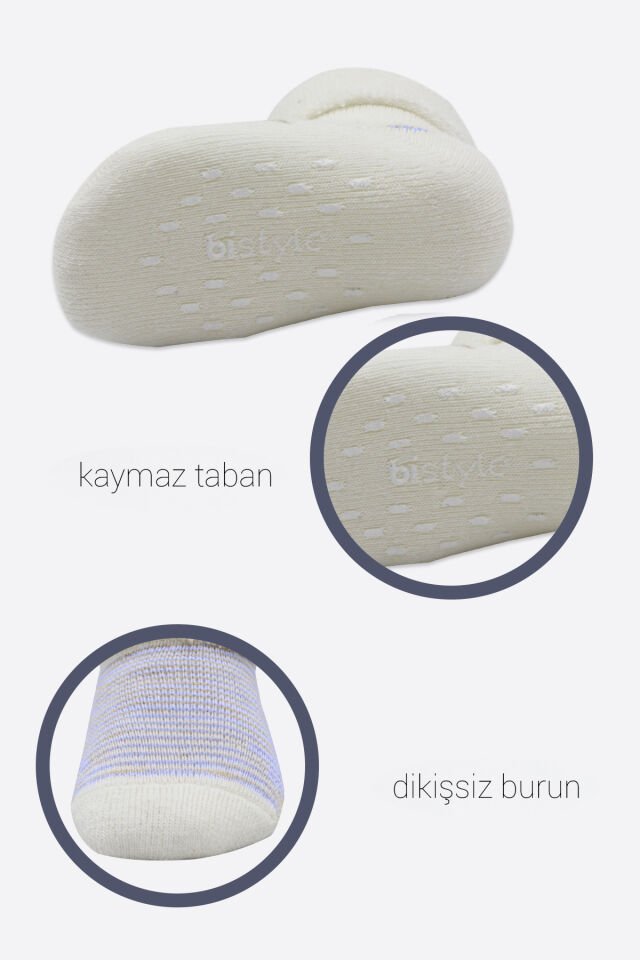 Bistyle 2'Li Havlu Soket Kaymaz Çorap 10504 İndigo Ekru