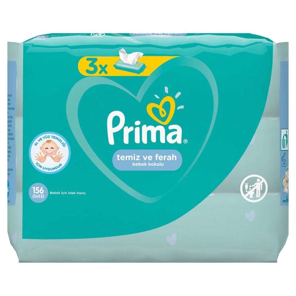 Prima Temiz ve Ferah Islak Havlu Mendil 3'Lü 156 Yaprak