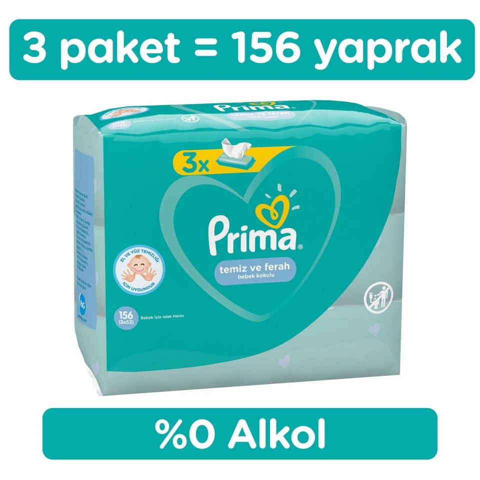Prima Temiz ve Ferah Islak Havlu Mendil 3'Lü 156 Yaprak
