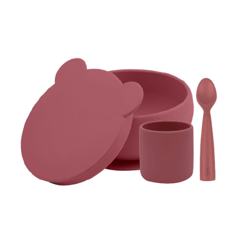 OiOi Blw I Silikon Beslenme Seti 3'Lü (Kaseli) Velvet Rose