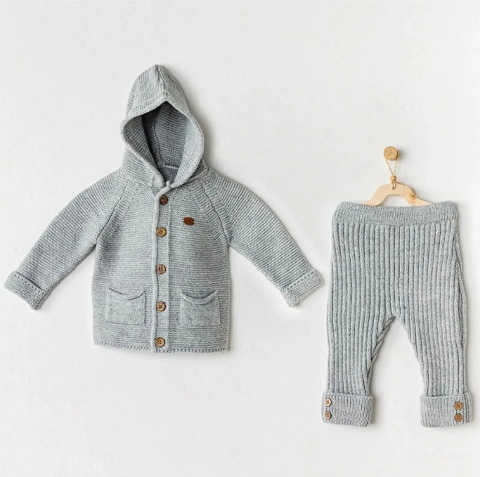 Andywawa AC24335 Knitwear Bebek Triko Takım Grey Melange