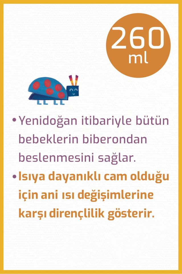 Bebedor Geniş Ağızlı Isıya Dayanıklı Cam Biberon 260ml 51301
