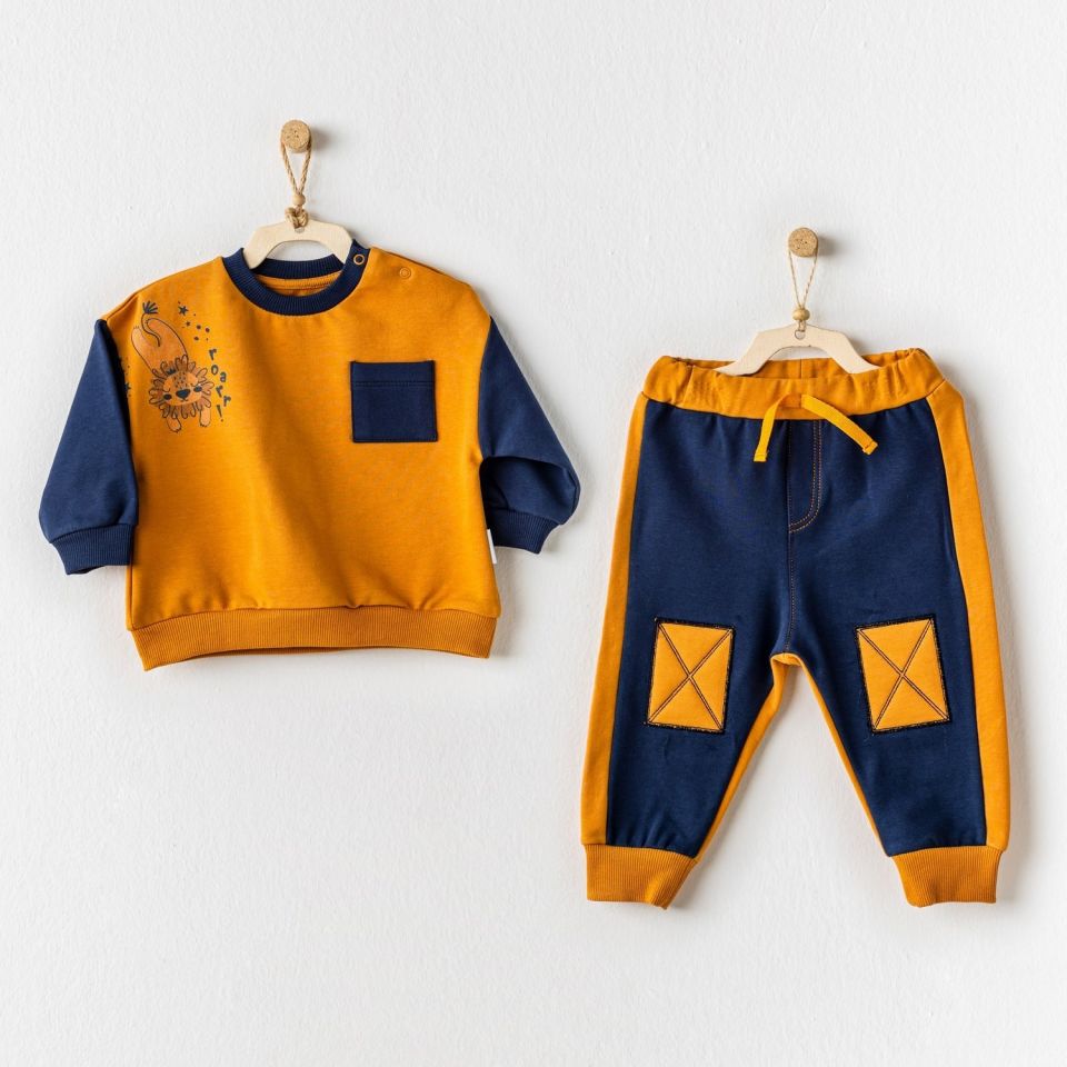 Andywawa AC24197 Lion 2li Bebe Takım Navy Mustard