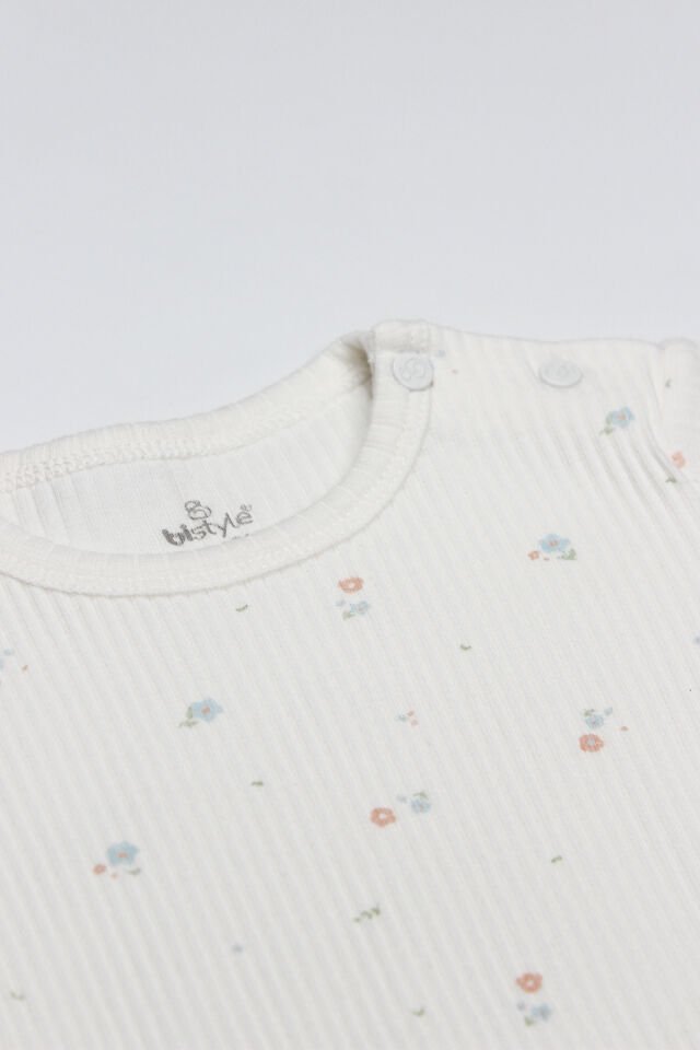 Bistyle Flying Bloom White Yarım Kol 2'Li Body 17118 Ekru Gül Kurusu