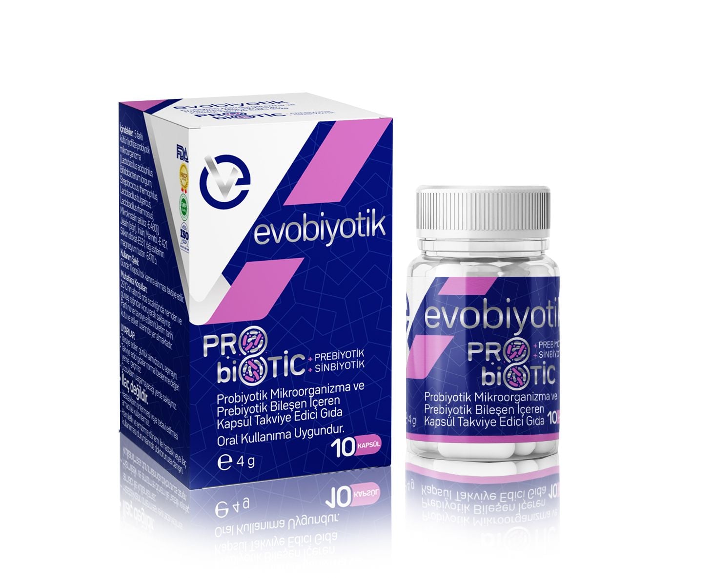EVOBİYOTİK Probiyotik Mikroorganizma ve Prebiyotik Bileşen İçeren Kapsül Takviye Edici Gıda 10 Kapsül
