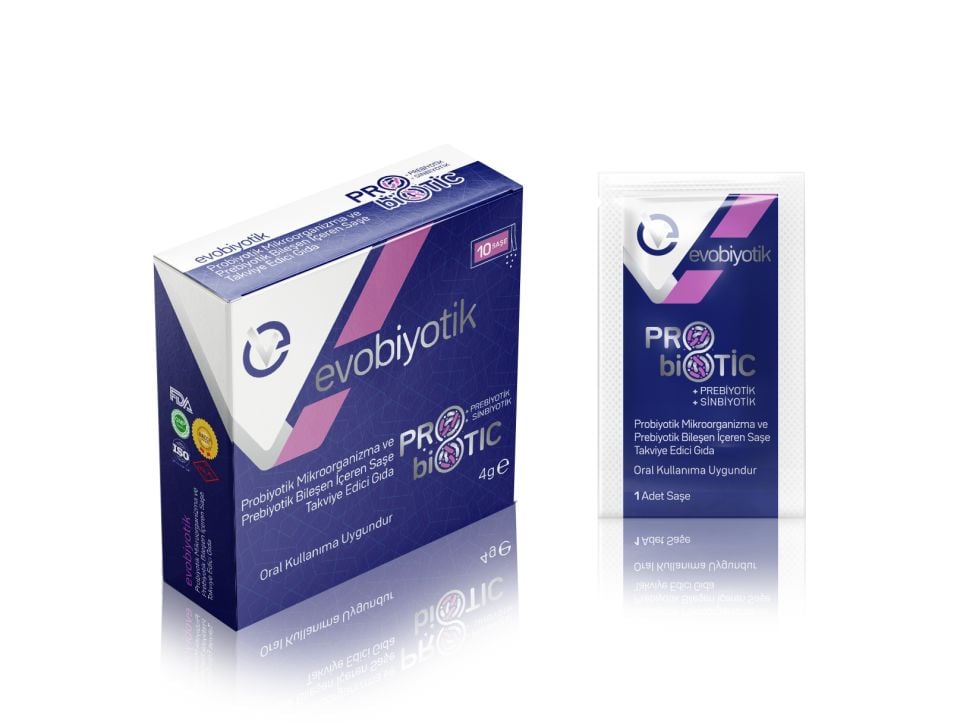 EVOBİYOTİK Probiyotik Mikroorganizma ve Prebiyotik Bileşen İçeren Saşe Takviye Edici Gıda 10 Saşe