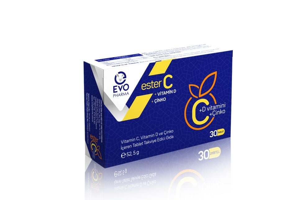 EVOPHARMA Vitamin C, Vitamin D ve Çinko İçeren Tablet Takviye Edici Gıda 30 Tablet