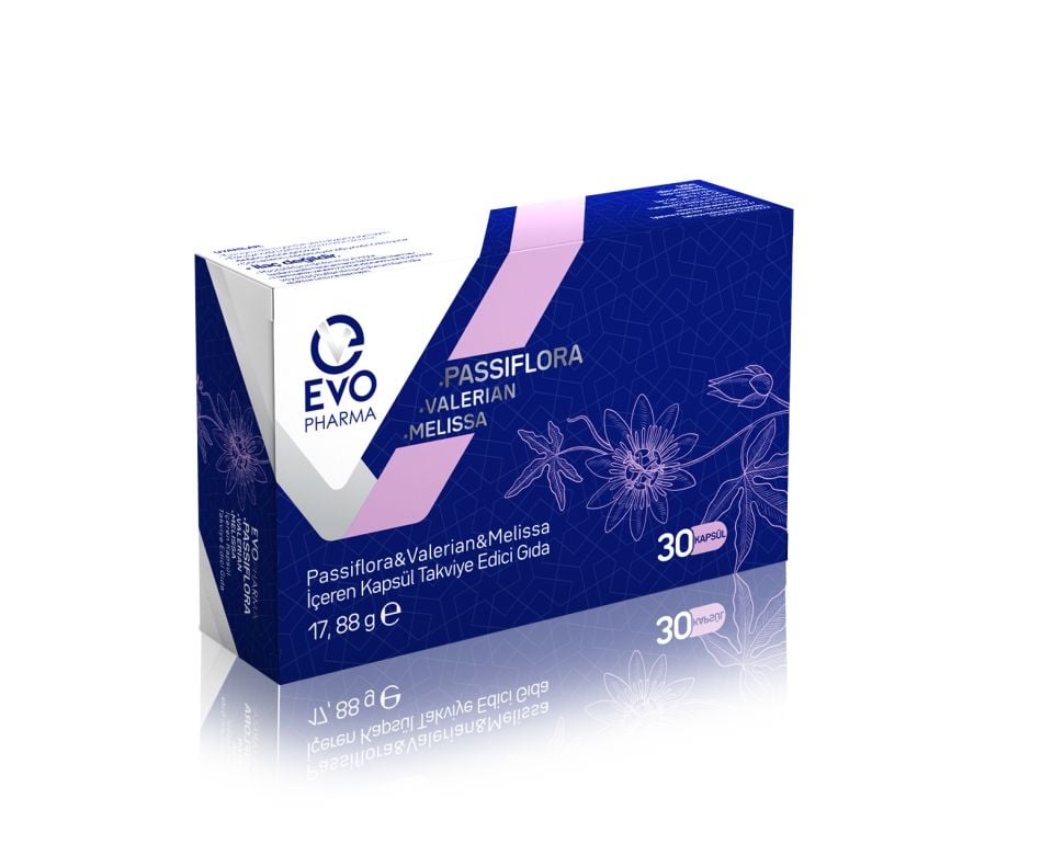 EVOPHARMA Passiflora, Valerian, Melissa İçeren Kapsül Takviye Edici Gıda 30 Kapsül