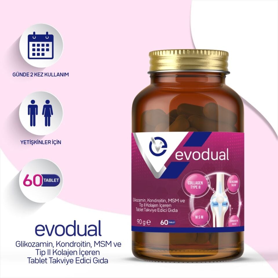 EVODUAL (Glikozamin, Kondroitin, MSM ve Tip II Kolajen İçeren Tablet Takviye Edici Gıda) 60 Tablet