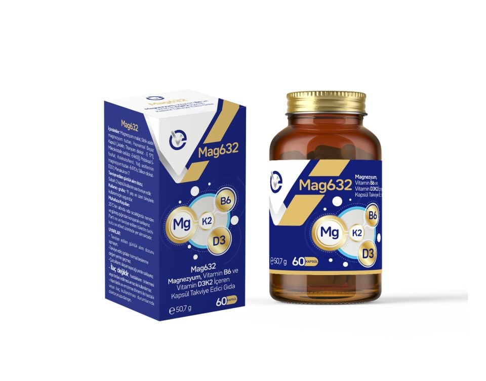 Mag632 (Magnezyum, B6, Vitamin D3 K2 İçeren Kapsül Takviye Edici Gıda) 60 Kapsül
