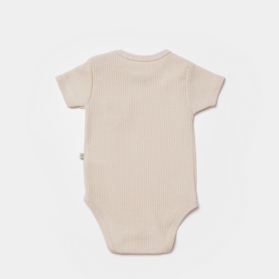 Bibaby Biorganic Waffle Smile Kısa Kol Bebek Body 56987 Bej