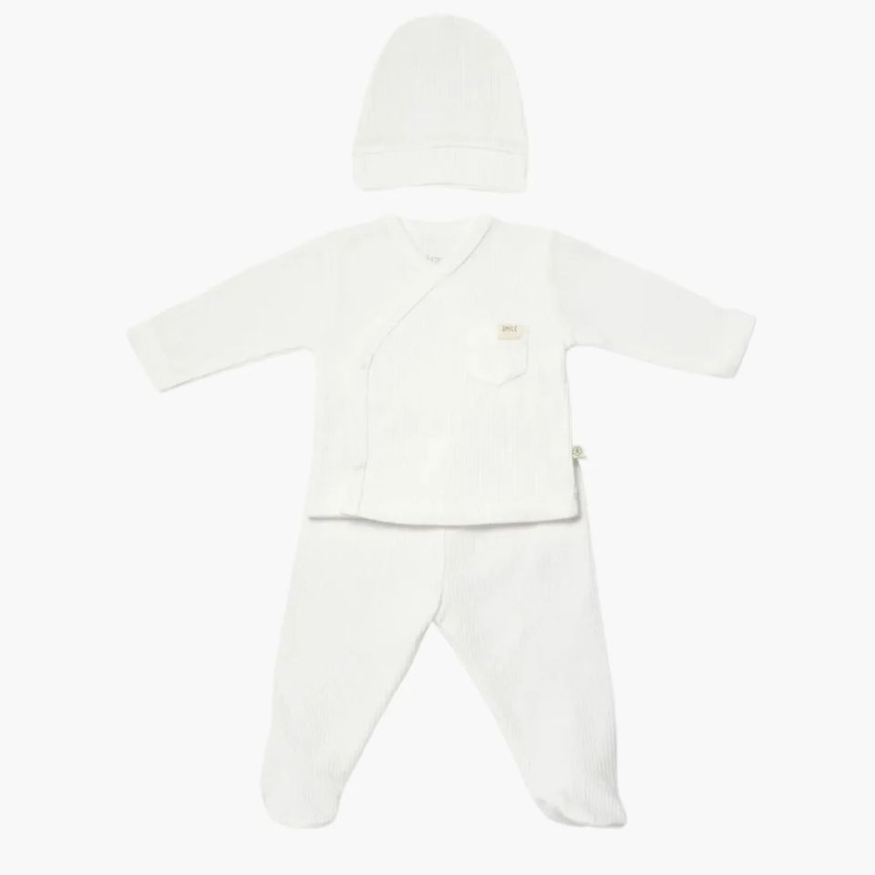 Bibaby Biorganic Waffle Smile 3'Lü Zıbın Takım 73323 Ekru