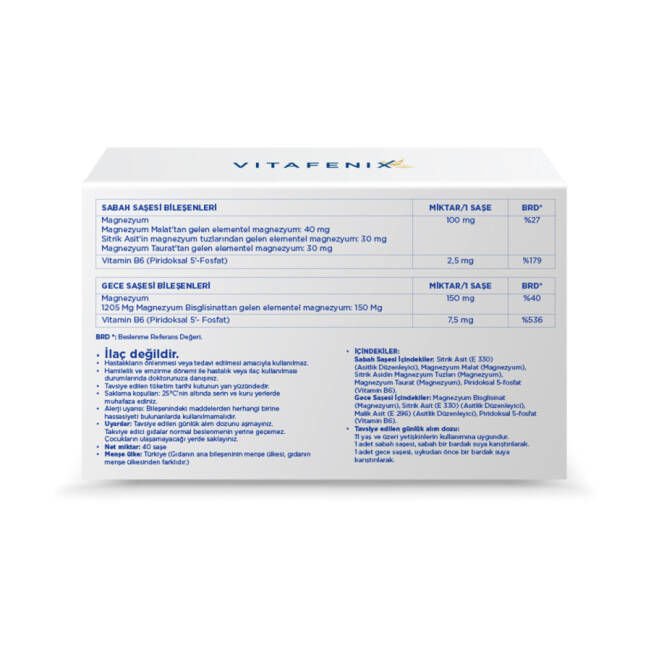 Vitafenix Magna P Magnezyum Ve Vitamin B6 Içeren Takviye Edici Vegan Gıda 40 Saşe
