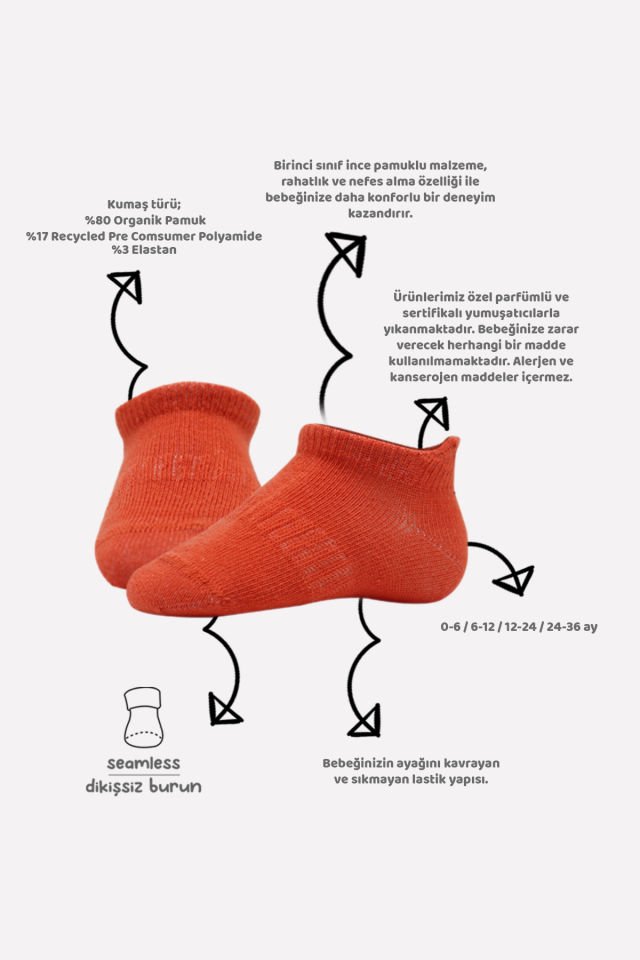 Bistyle Colors 6lı Penye Sneakers Soket Çorap BS6101 Kiremit