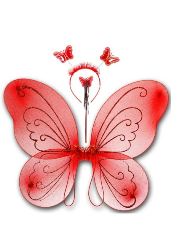 Kelebek Kanat, Taç Ve Asa 3'lü Set - Kırmızı Renk