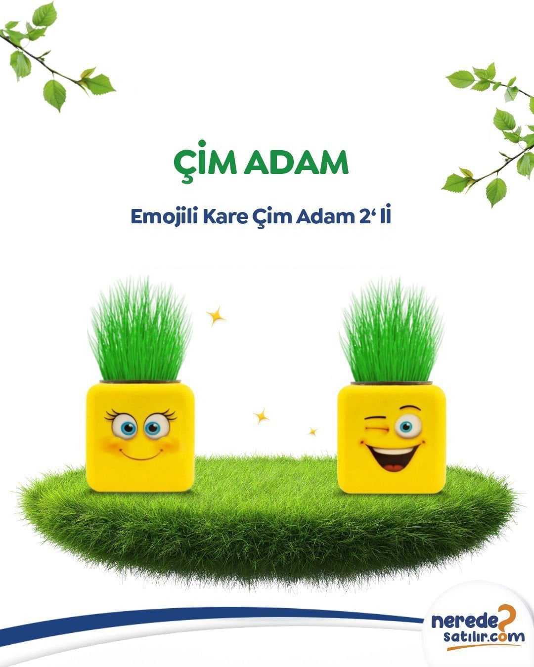 Küp Çim Adam x 2 Adet – Eğlenceli ve Dekoratif Saksı Hediyesi