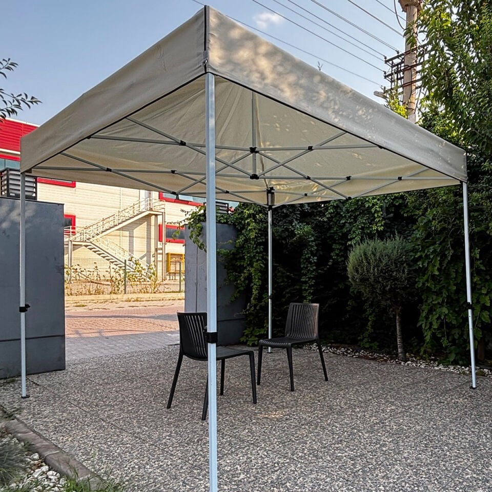 3x3 Pratik Katlanır Akordiyon Çardak | Taşınabilir Piknik, Bahçe, Etkinlik ve Organizasyon Çadırı Bej