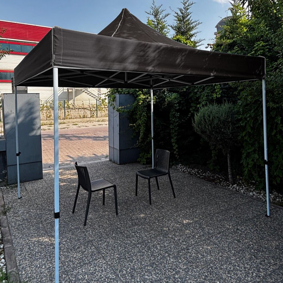 Evedost 3x3 Pratik Katlanır Akordiyon Çardak | Taşınabilir Piknik, Bahçe, Etkinlik ve Organizasyon Çadırı Füme