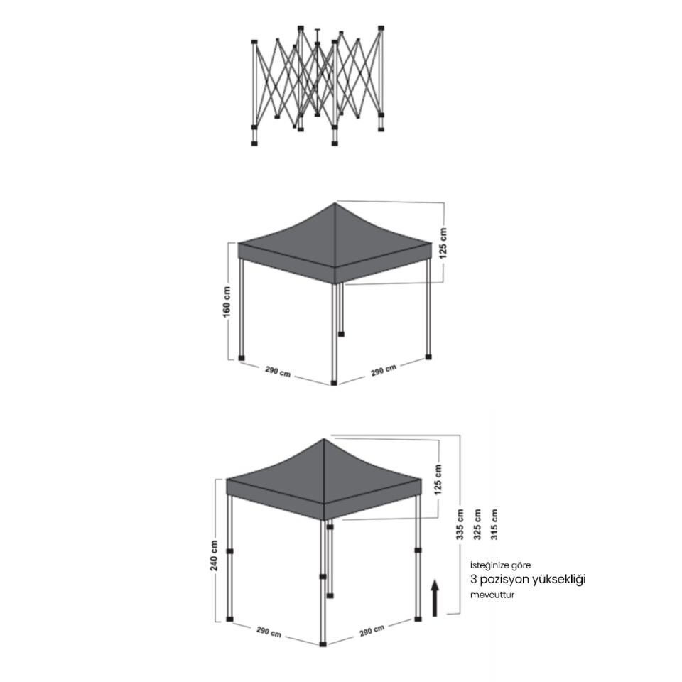 Evedost 3x3 Pratik Katlanır Akordiyon Çardak | Taşınabilir Piknik, Bahçe, Etkinlik ve Organizasyon Çadırı Füme