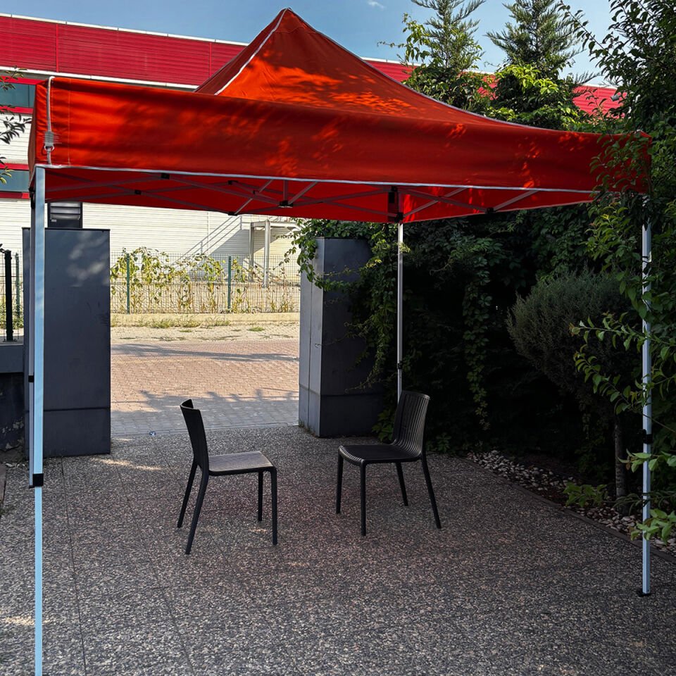 Evedost 3x3 Pratik Katlanır Akordiyon Çardak | Taşınabilir Piknik, Bahçe, Etkinlik ve Organizasyon Çadırı Kırmızı