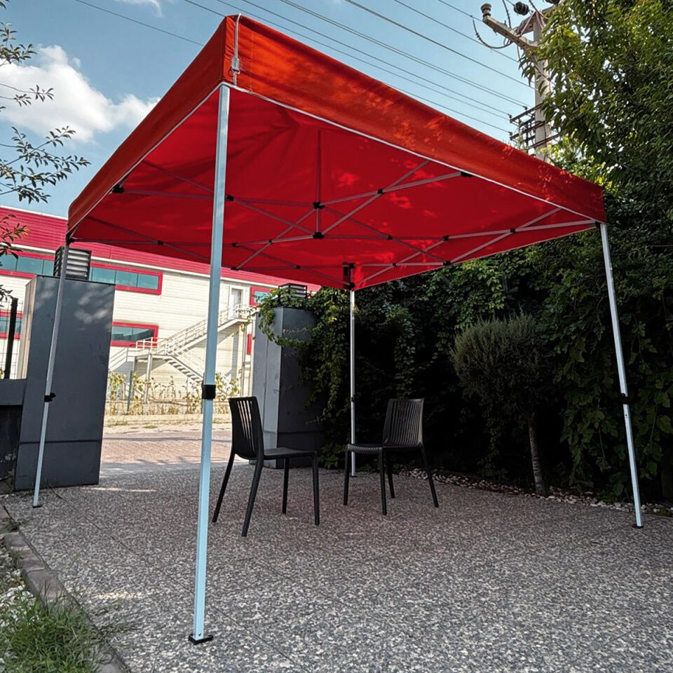 Evedost 3x3 Pratik Katlanır Akordiyon Çardak | Taşınabilir Piknik, Bahçe, Etkinlik ve Organizasyon Çadırı Kırmızı