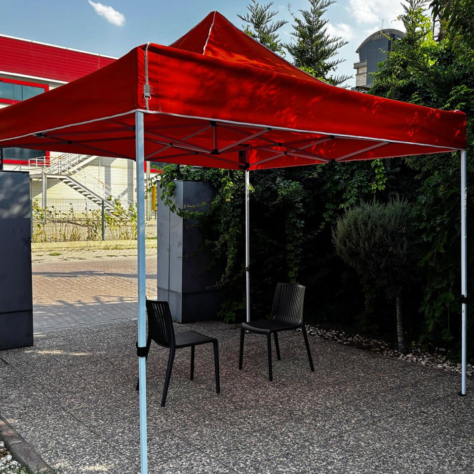 Evedost 3x3 Pratik Katlanır Akordiyon Çardak | Taşınabilir Piknik, Bahçe, Etkinlik ve Organizasyon Çadırı Kırmızı