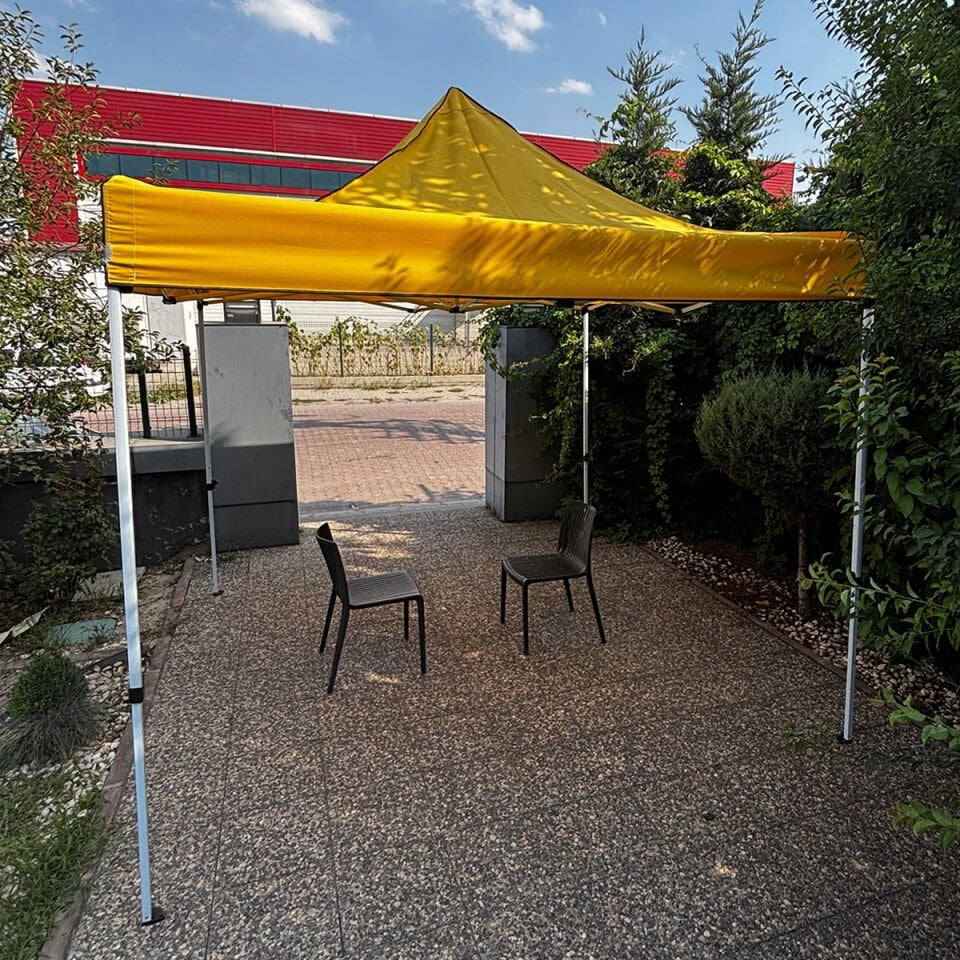 Evedost 3x3 Pratik Katlanır Akordiyon Çardak | Taşınabilir Piknik, Bahçe, Etkinlik ve Organizasyon Çadırı Sarı