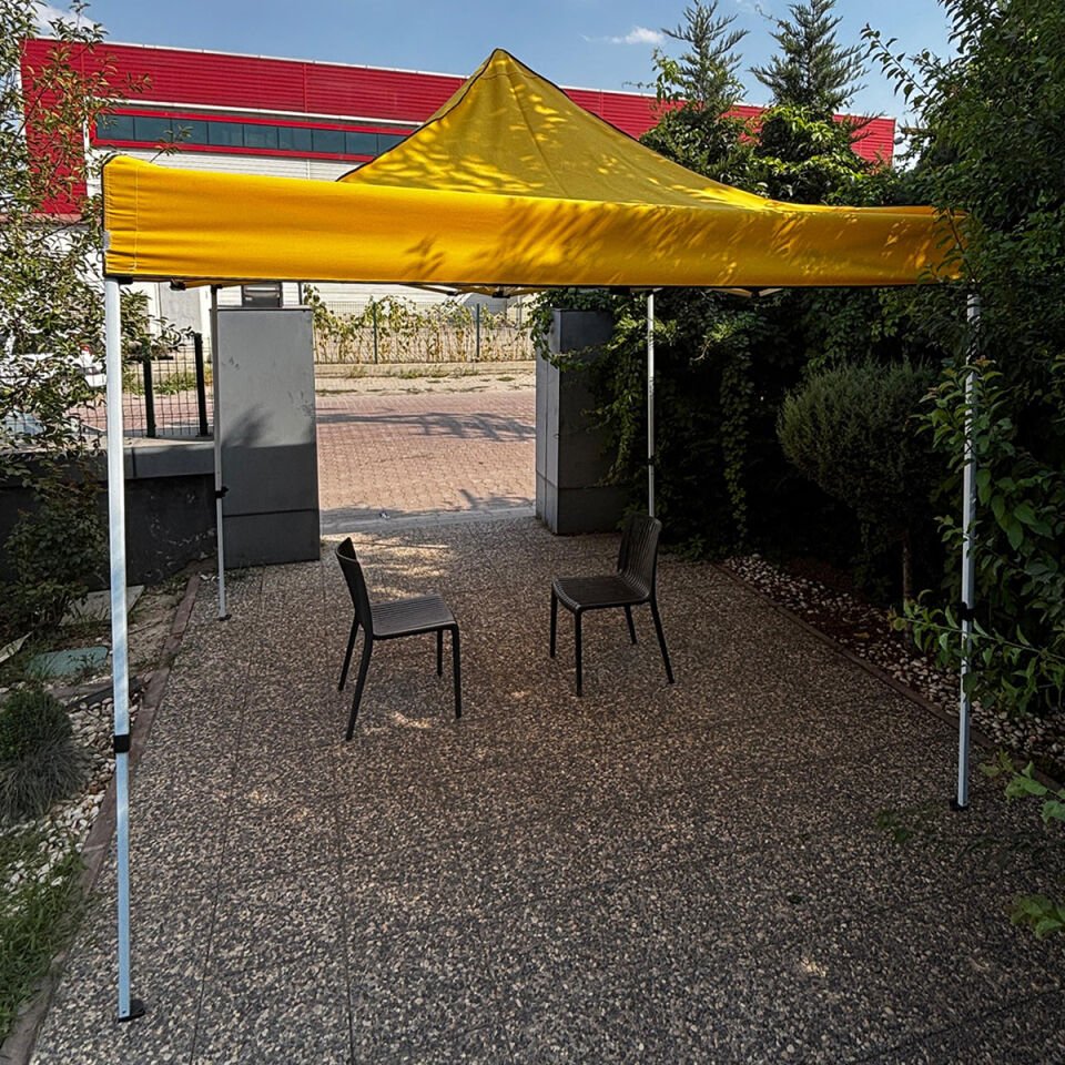 Evedost 3x3 Pratik Katlanır Akordiyon Çardak | Taşınabilir Piknik, Bahçe, Etkinlik ve Organizasyon Çadırı Sarı