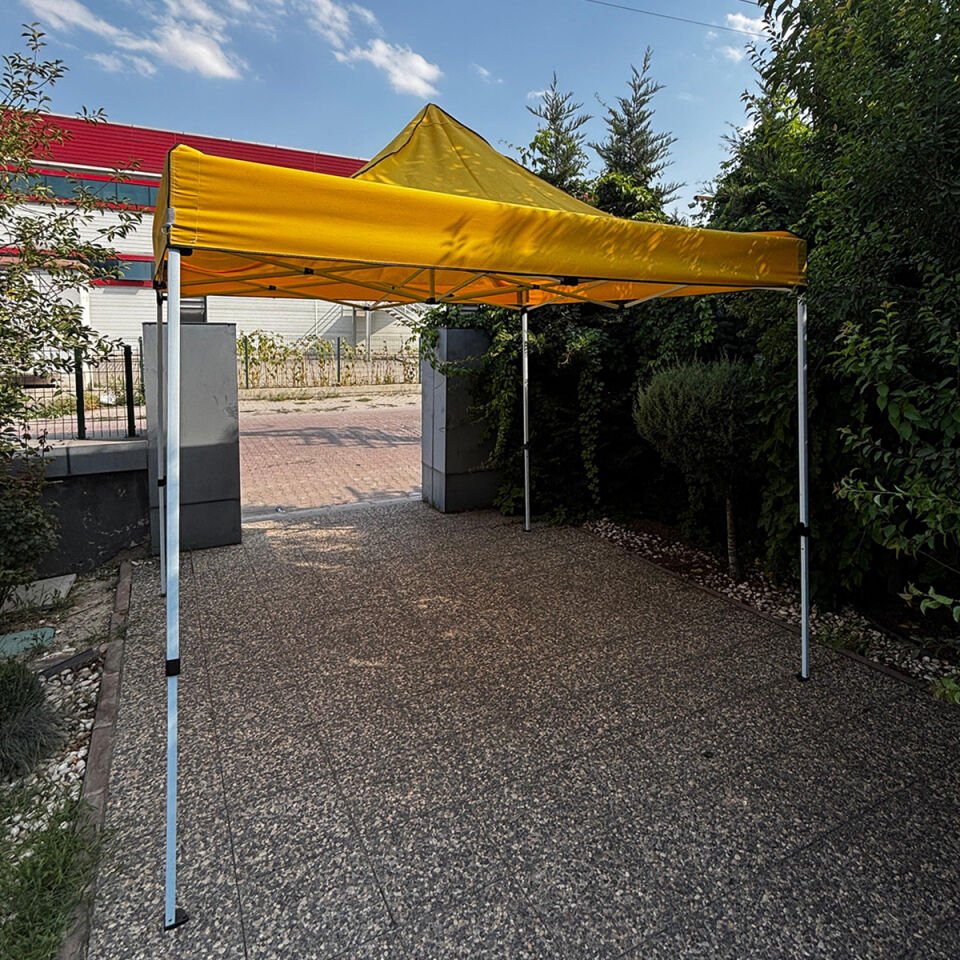 Evedost 3x3 Pratik Katlanır Akordiyon Çardak | Taşınabilir Piknik, Bahçe, Etkinlik ve Organizasyon Çadırı Sarı