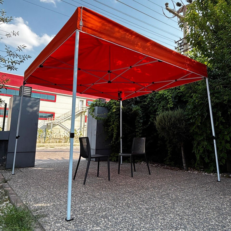 Evedost 3x3 Pratik Katlanır Akordiyon Çardak | Taşınabilir Piknik, Bahçe, Etkinlik ve Organizasyon Çadırı Turuncu