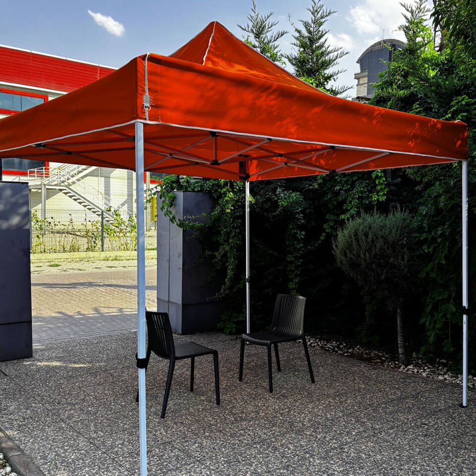 Evedost 3x3 Pratik Katlanır Akordiyon Çardak | Taşınabilir Piknik, Bahçe, Etkinlik ve Organizasyon Çadırı Turuncu