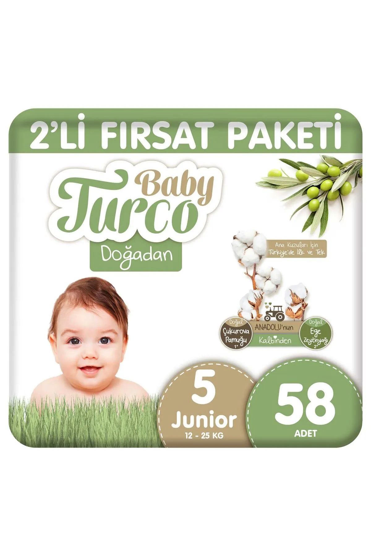 Baby Turco Doğadan Bebek Bezi 2'Li Fırsat Paketi No:5 58 Adet