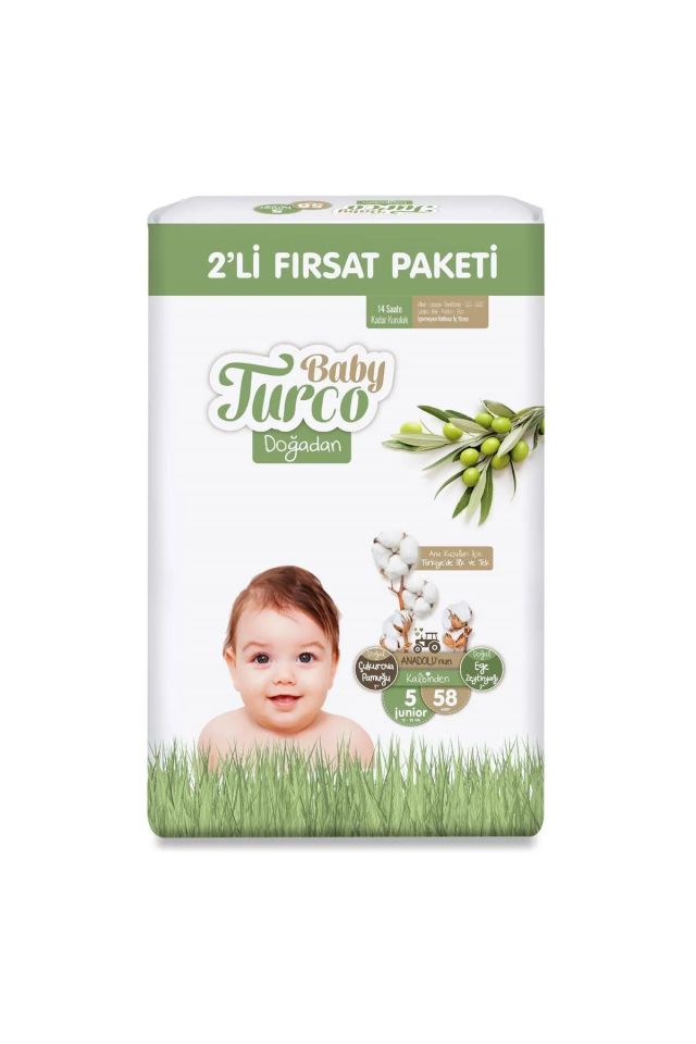 Baby Turco Doğadan Bebek Bezi 2'Li Fırsat Paketi No:5 58 Adet
