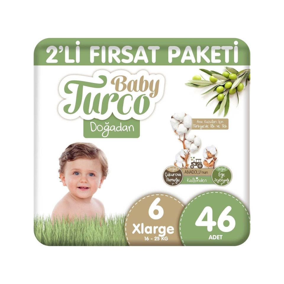 Baby Turco Doğadan Bebek Bezi 2'Li Fırsat Paketi No:6 46 Adet