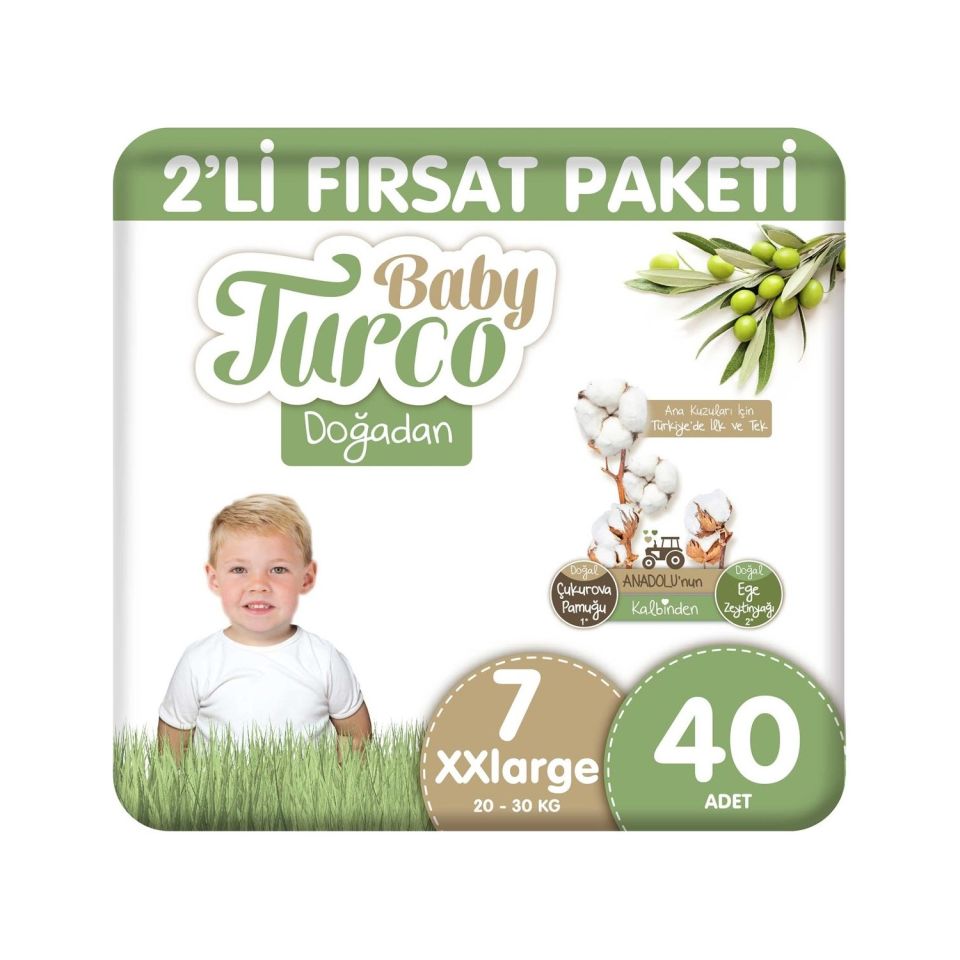 Baby Turco Doğadan Bebek Bezi 2'Li Fırsat Paketi No:7 40 Adet