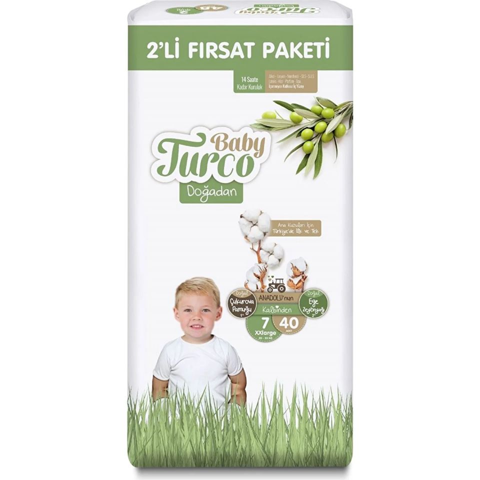 Baby Turco Doğadan Bebek Bezi 2'Li Fırsat Paketi No:7 40 Adet