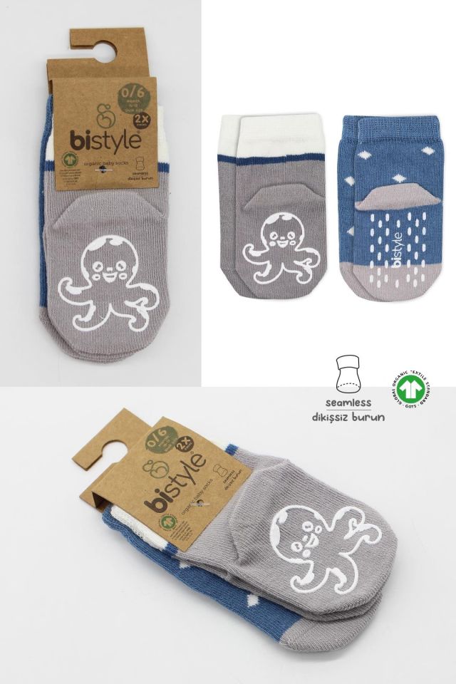 Bistyle Hayvan Figürlü Kaymaz Erkek Soket Çorap 2'Li BS10119 İndigo
