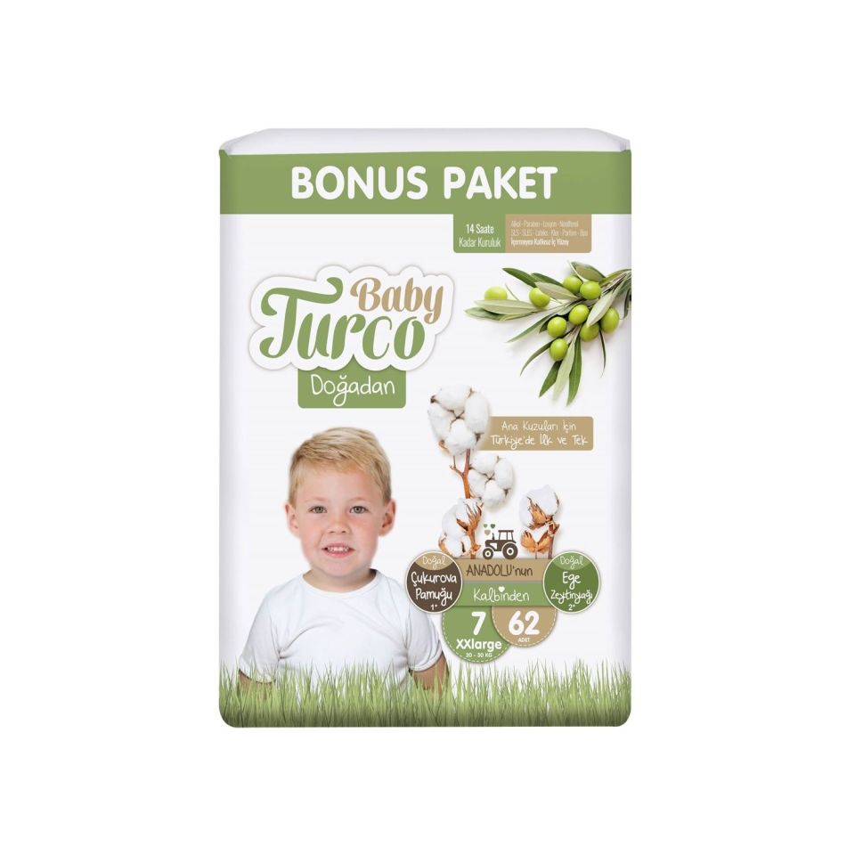 Baby Turco Doğadan Bebek Bezi Bonus Paket No:7 62 Adet