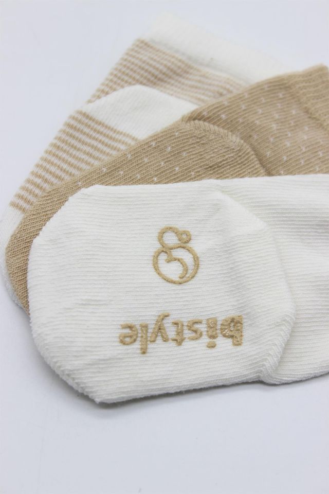 Bistyle Puanlı Kaymaz Penye Soket Çorap 3'Lü BS10108 Bej