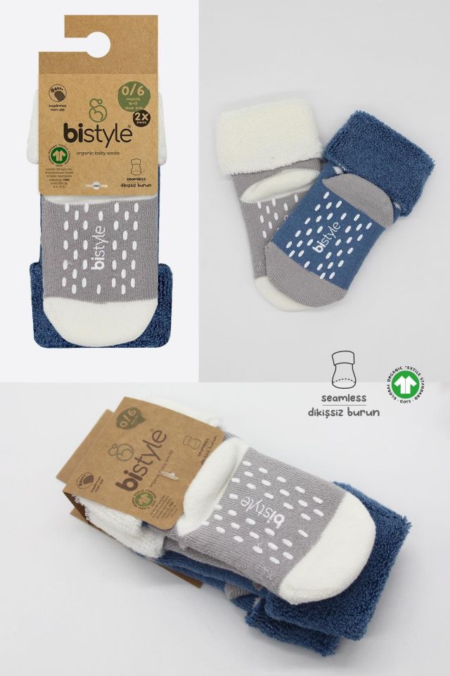 Bistyle Puanlı Kaymaz Havlu Soket Çorap 2'Li BS10502 İndigo Gri