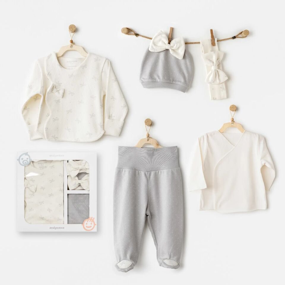 Andywawa AC26250 Baby Bow Bliss 5'li Hastane Çıkışı Ekru