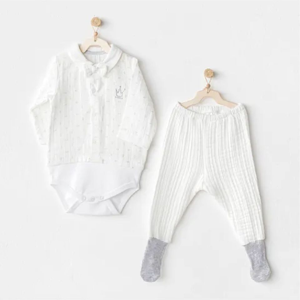 Andywawa AC24735 Müslin Wawa Boys 2'Li Bebek Takım White
