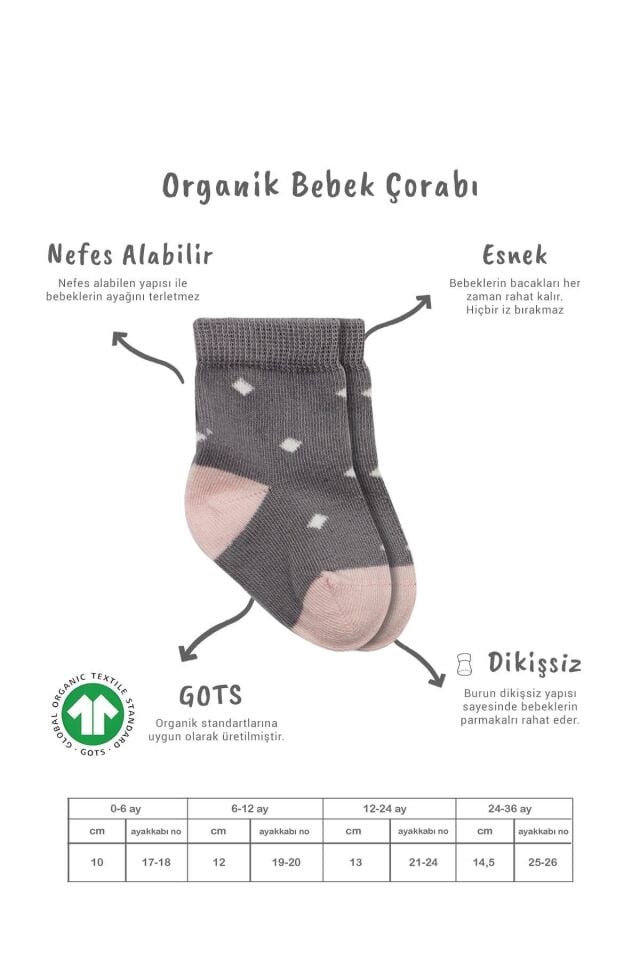 Bistyle 3'Lü Penye Kız Soket Çorap 10112 Gri