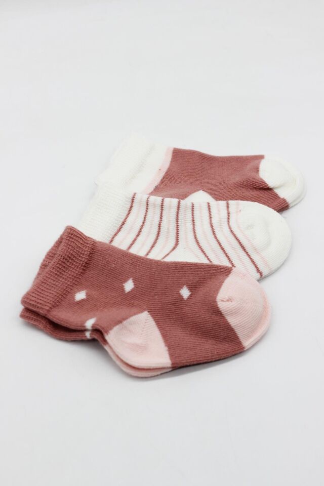Bistyle 3'Lü Penye Kız Soket Çorap 10112 Pudra