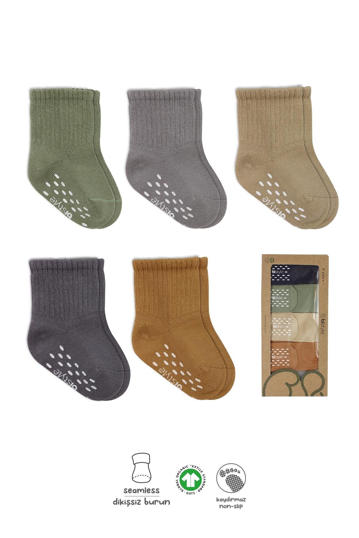 Bistyle 5'Li Penye Kaymaz Düz Soket Çorap 10121 Yeşil
