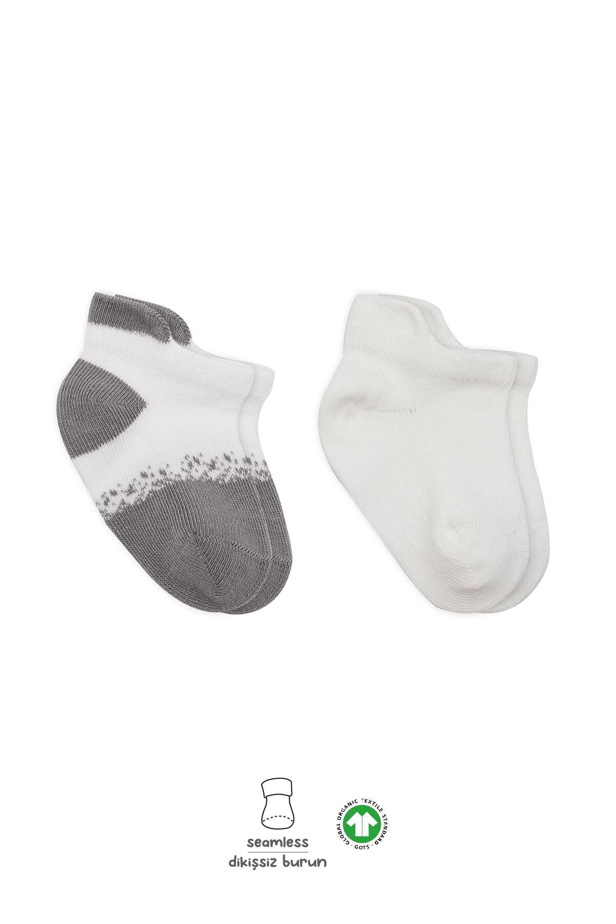 Bistyle 2'Li Penye Sneakers Çorap 20105 Ekru Gri