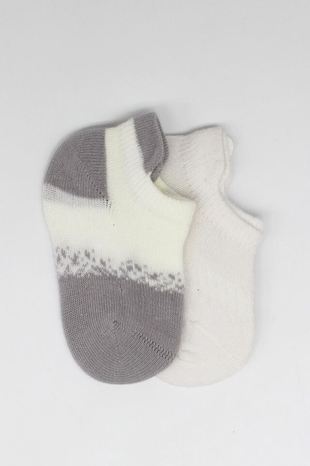 Bistyle 2'Li Penye Sneakers Çorap 20105 Ekru Gri